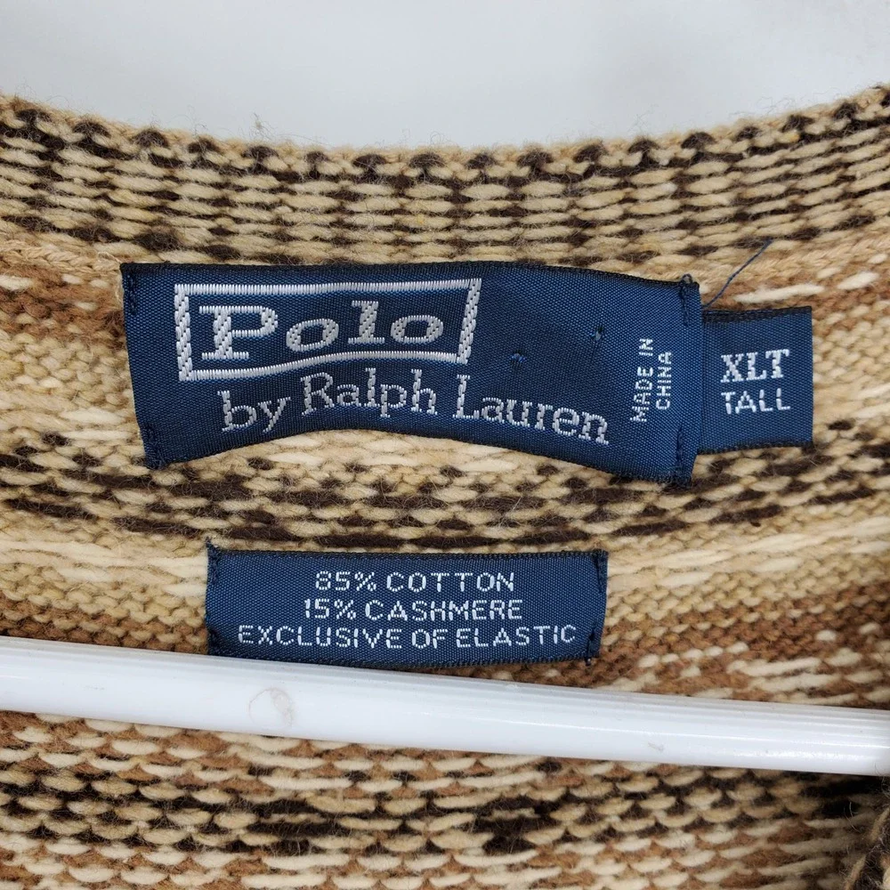 Polo Ralph Lauren Mens XLT Tall Fair Isle Knit Sweater‎ Vest Tan Brown Cashmere